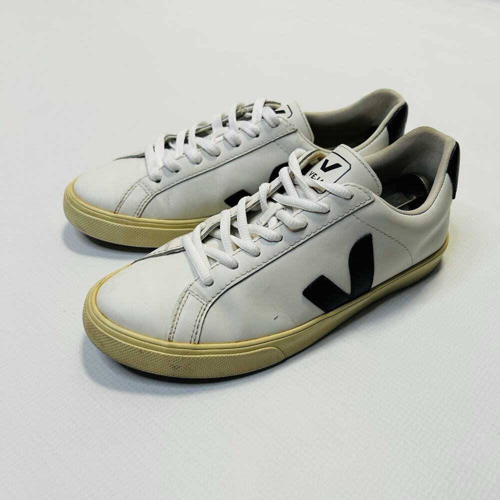Veja Esplar Low White Black Women's Size 7 Leather Lace Up Shoes Sneakers